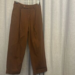 Free People Cropped Cuffed Wide Leg Capris / Pants Pleated - Terracotta Size 2